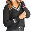 Hanna Childs Kayla Light-Weight Black Multi Cable V-neck Sweater $229