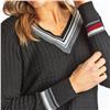 Hanna Childs Kayla Light-Weight Black Multi Cable V-neck Sweater $229