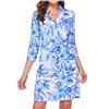 Kenny Dana UPF50+ Blue Tropical Floral & Palm Prints 3/4 Sleeve Body Cooling Dress $116.99