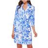 Kenny Dana UPF50+ Blue Tropical Floral & Palm Prints 3/4 Sleeve Body Cooling Dress $116.99