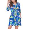 Kenny Dana UPF50+ Blue Exotic-Tropical Prints 3/4 Sleeve Body Cooling Dress $116.99