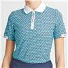 Rohnisch Sport Abby Short Sleeve Retro "R" Mono Print Aqua-Navy Zip Performance Polo $88