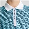 Rohnisch Sport Abby Short Sleeve Retro "R" Mono Print Aqua-Navy Zip Performance Polo $88