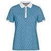 Rohnisch Sport Abby Short Sleeve Retro "R" Mono Print Aqua-Navy Zip Performance Polo $88