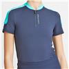 Rohnisch Sport Camila Aqua-Navy Short Sleeve Zip Performance Mock $110